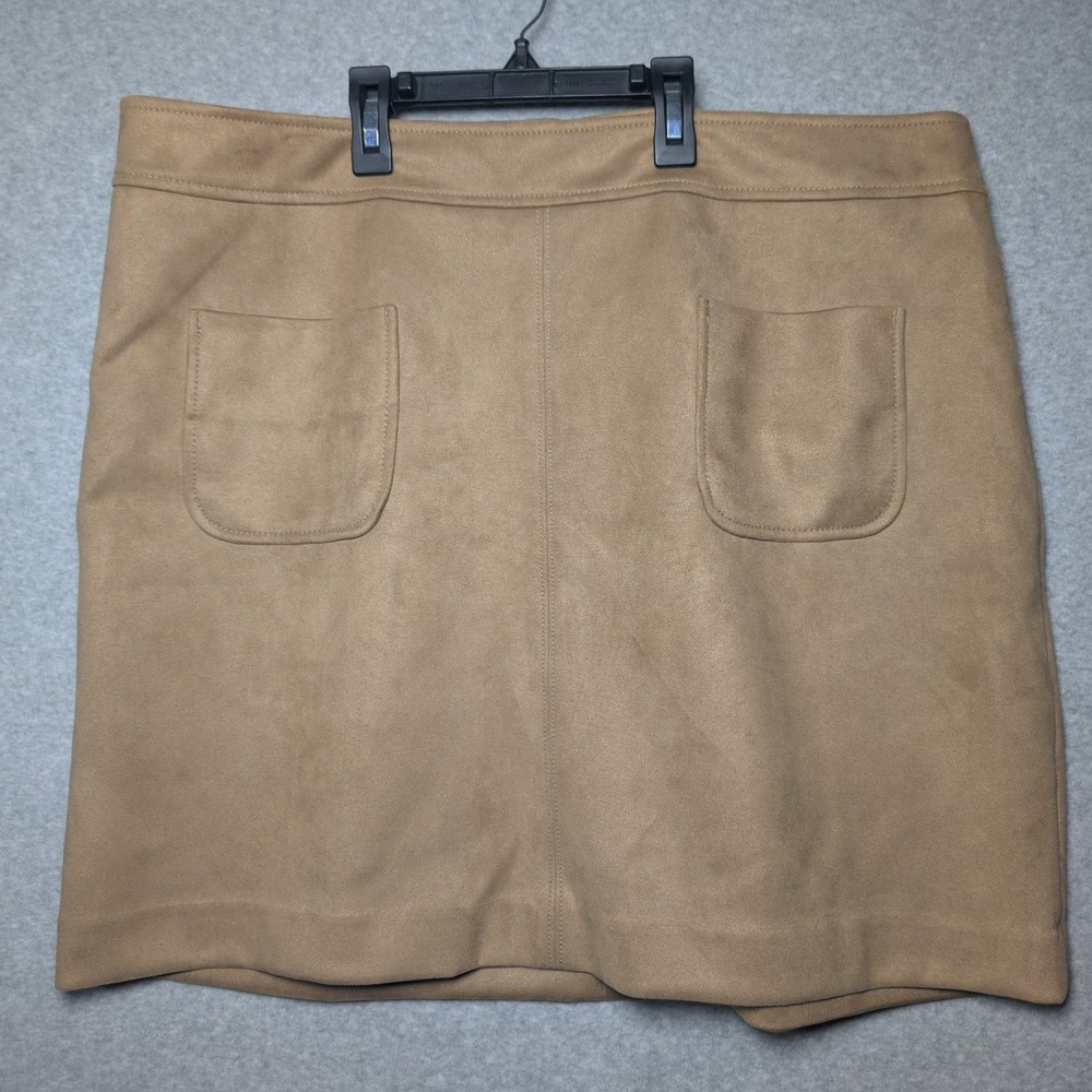 Loft Plus A‎ Line Skirt Size 16 Camel Brown Faux Suede Front Pockets Minimalist